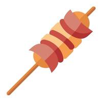 Closeup of scallop skewer wrapped with crispy bacon vector
