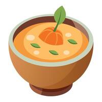 A bowl of soup with a small pumpkin and a small pumpkin vector