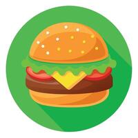 A hamburger with lettuce and pickles on a green surface vector