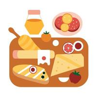 Assorted cured meats cheese and honey on a board vector