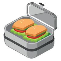 A silver lunch box with three sandwiches inside vector