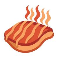 Grilled barbecue pork bacon on a white background. vector