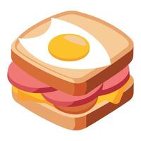 Ham Egg Cheese and Bacon Sandwich for Breakfast with . vector