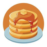 Delicious sweet pancakes with maple syrup and batter. vector