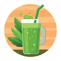Fresh green juice displayed on a rustic background vector