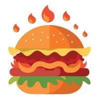 A hamburger with burnt bacon strips of tomatoes vector