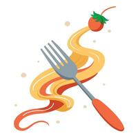 A fork twirls spaghetti with cheese and spices. vector