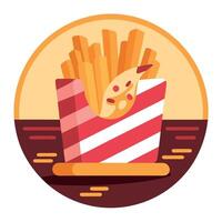 French fries with bacon and cheese on wooden table vector