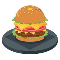 Delicious double cheeseburger with bacon on a slate platter vector
