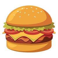 Delicious Bacon Cheeseburger With Melted Cheese on Soft Bun vector