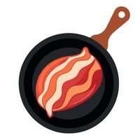 Cooked turkey bacon on cast iron pan ready copy space image vector