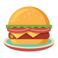 Delicious cheeseburger with crispy bacon being served on table vector