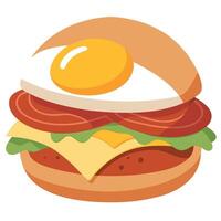 Burger with fried egg and bacon isolated on a white background. vector