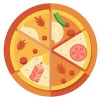 Delicious Hawaiian pizza with bacons and slices of pineapple. vector