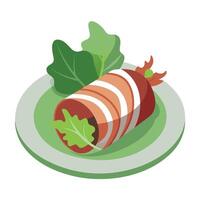 Lamb's lettuce and rocket with feta wrapped in bacon and onion vector