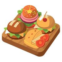 Assorted Tortas with Various Meats and Toppings on Wooden Board vector