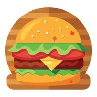 Guacamole beef burger with cheese and bacon on wood background vector