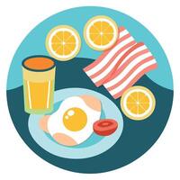 Delicious breakfast spread with eggs bacon and lemon wedges vector