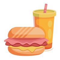 Bacon roll or sandwich with juice on a soft bun. vector