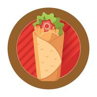 Homestyle chicken and bacon wrap on a rustic wood table vector