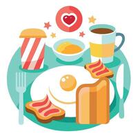 Delicious Breakfast with Eggs. Bacon. and French Toast vector