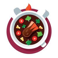 Beef ribs cooked in red wine with vegetables From above vector