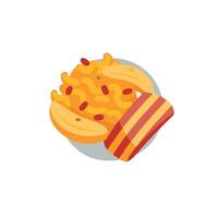A white plate topped with bacon and macaroni and cheese vector