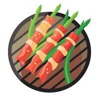 Close up of bacon wrapped asparagus on the grill vector