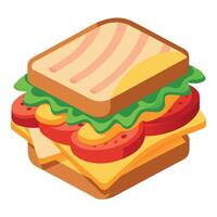 Blt sandwich with excessive bacon on toasted sourdough vector