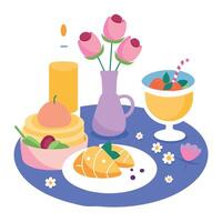 Brunch setup with eggs benedict mimosas and croissants vector
