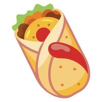 Breakfast burrito filled with scrambled eggs and bacon vector
