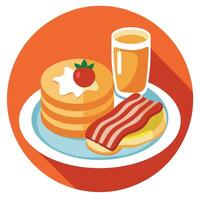 A hearty breakfast plate with pancakes. crispy bacon. and maple syrup. vector
