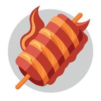 Grilled sausages wrapped in bacon. Selective focus. vector
