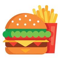 Hamburger with beef. onions. and tomatoes. served with fried potatoes vector