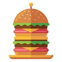A towering double-decker burger with multiple patties and toppings. vector