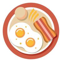Fried eggs and bacon breakfast isolated on white background. Top view vector