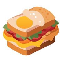 A sandwich with bacon. egg. and cheese displayed on a white surface vector