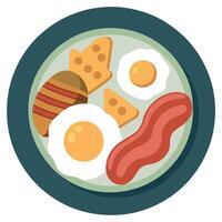 Fried eggs with bacon sausage and ham served with a side of home fries vector
