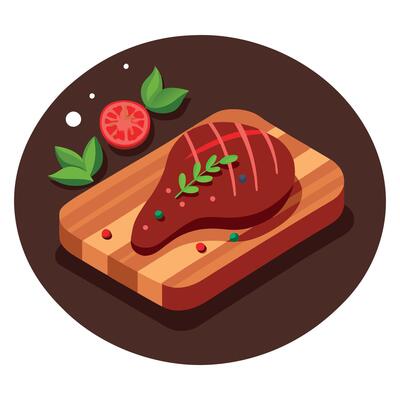 Grilled beef steak with spices on a cutting board on a dark background