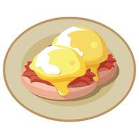A plate of eggs Benedict with hollandaise sauce and Canadian bacon. vector