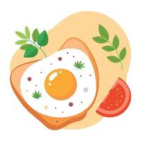 A toasted egg with a sprinkle of herbs and a slice of tomato on top vector