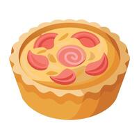 A mini quiche. individually sized and filled with a mixture of ham vector