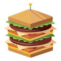 A towering club sandwich with layers of turkey. bacon. and avocado. vector