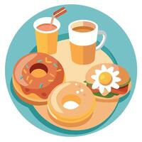 Hearty breakfast with bacon bagels and scrambled eggs on the table vector