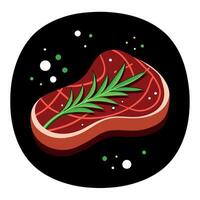 Grilled beef steak with rosemary and spices on a black background. vector