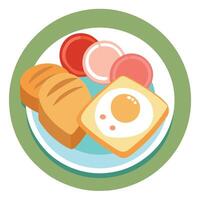 A breakfast plate with eggs. ham. and toast vector