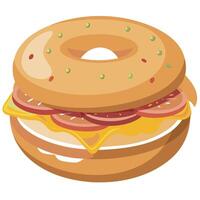 A bagel sandwich with bacon cheese and eggs vector