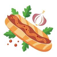 Bacon and arugula baguette with garlic vector
