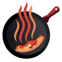 Close-up of sizzling bacon in a frying pan vector