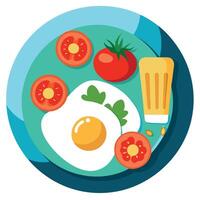 Breakfast with fried eggs and tomatoes vector